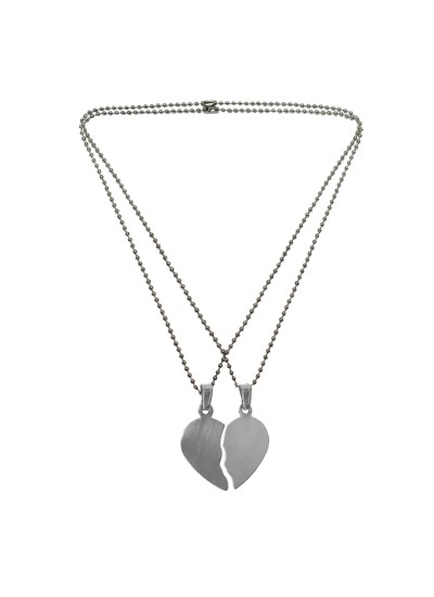 Menjewell Two Half Piece Broken Heart Dual Pendants